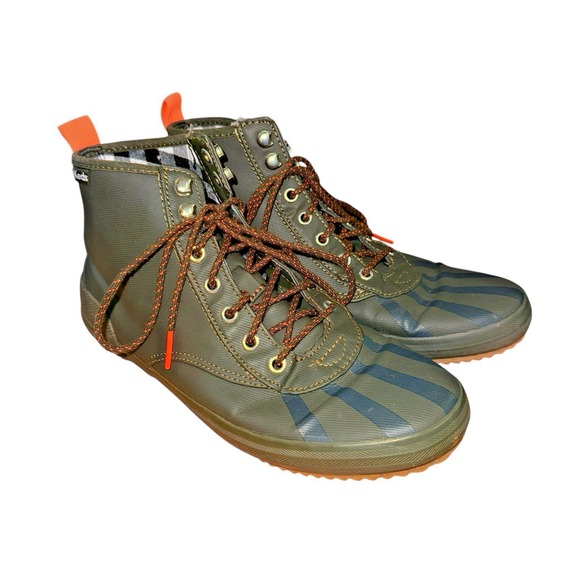 Keds Rain Boots Scout Splash WOMENS Sz 7 PRE-OWNED Olive Green High Top Lace Up - Picture 1 of 12